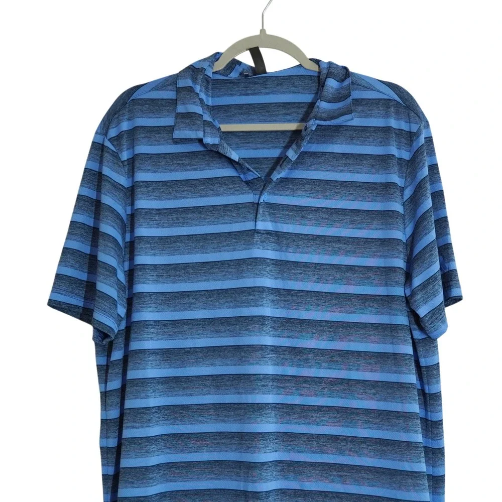 Adidas Golf Men's XL Blue Striped Short Sleeve Performance Polo Shirt Casual